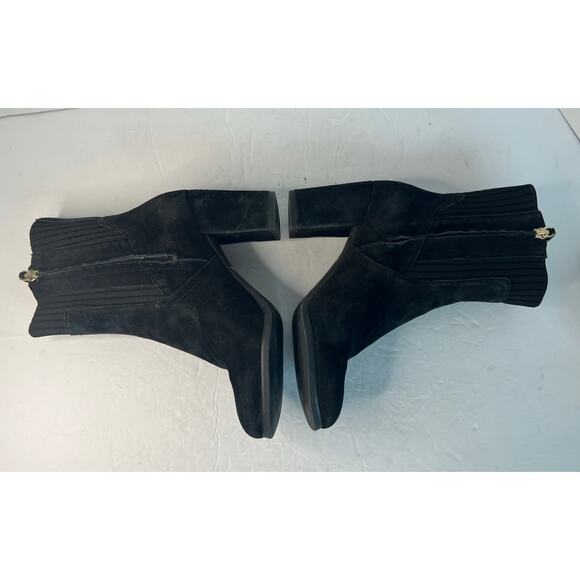 Vionic Kaylee Black Suede/Knit Water Resistant Block Heel Zip Ankle Boots Sz 7 - Picture 4 of 12